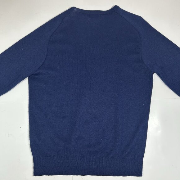 Vtg Pinnacle Mens Sweater Blue V-Neck “Case International” Acrylic Sz L USA - Picture 6 of 6